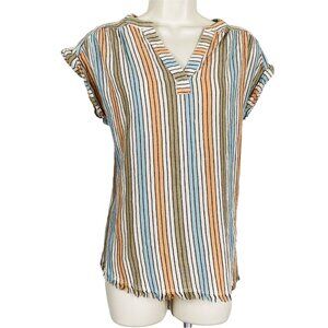Womens Cato XS Multicolor Striped Sleeveless Semi-Sheer V-Neck Top